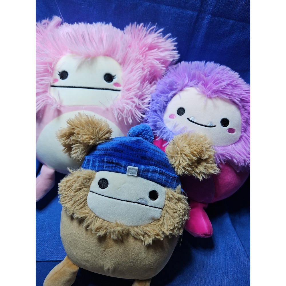 3 Squishmallow Plush Bigfoot Lot BENNY BRINA Woxie Yeti NWT Excellent